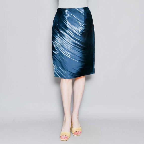 632. MARNI Blue Watercolor Print Cotton Skirt Sz 38 27"W - Picture 1 of 6
